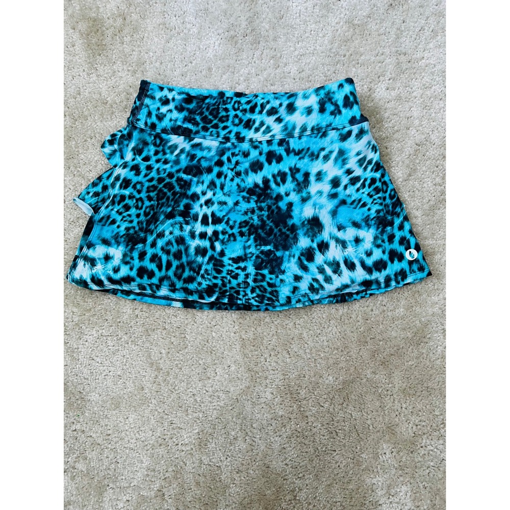Blue Leopard Cheetah Print Ruffle Back Mini Skort Y2K Style Athletic Skirt M - Picture 1 of 3